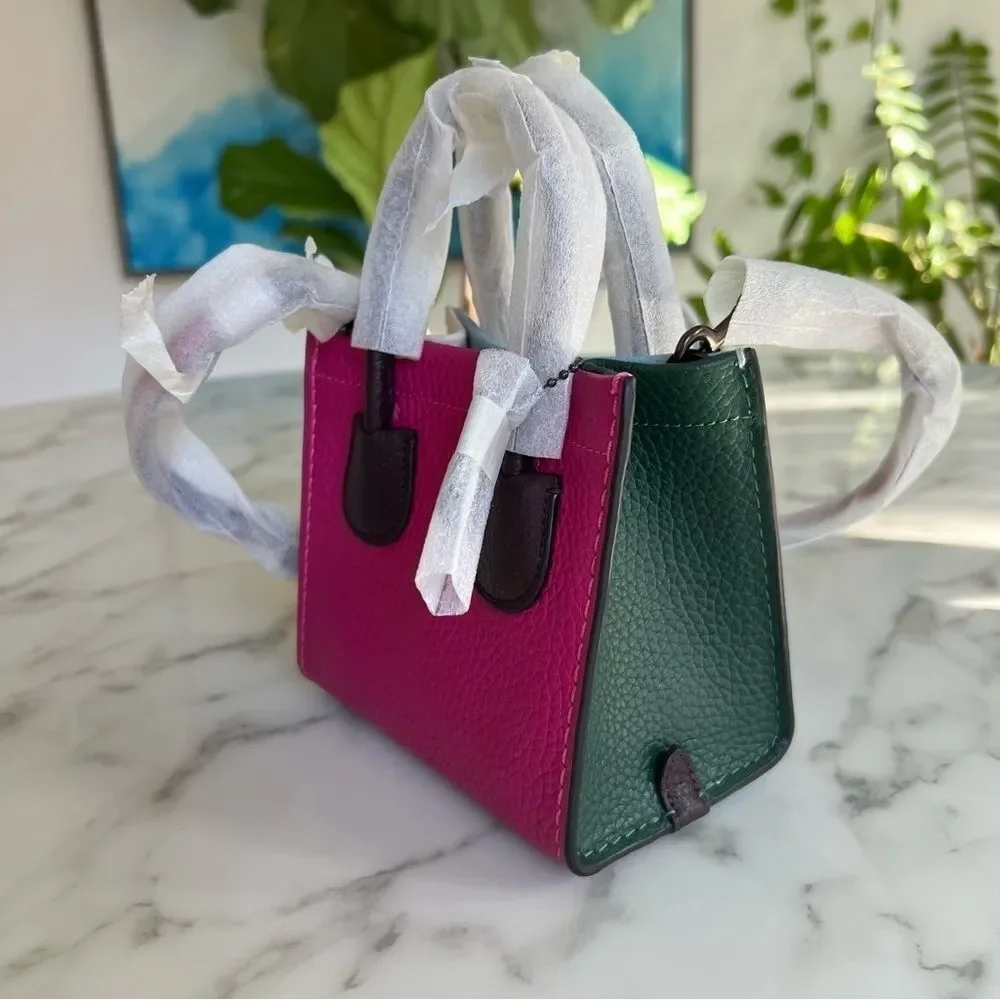 NWT COACH Cashin Carry Tote 14 Colorblock Cerise Pink Blue Green Leather Bag 746